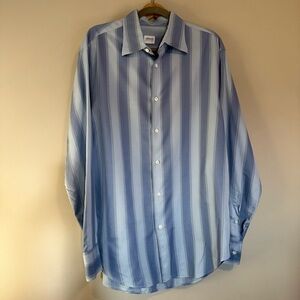 Armani Collezioni Men's 100% Cotton Blue Striped Dress Shirt LARGE